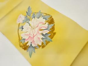 塩瀬金彩手描き籠に牡丹模様暈し名古屋帯